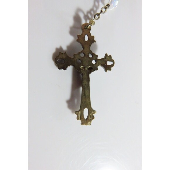 Antique 800 Silver Catholic Holy Rosary Givre Glass Crystal Rosary Beads 14 1/2" - Picture 9 of 11